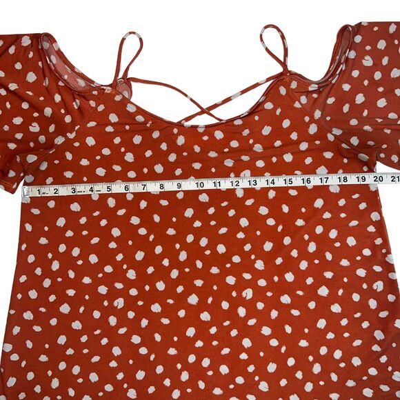 Kaileigh Blouse Womens XL Orange Polka Dot Cold Shoulder Flowy Fairy Boho Top - Picture 4 of 11